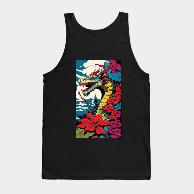 Dragon Vibrant Tropical Flower Tall Retro Vintage Digital Pop Art Portrait Tank Top by ArtHouseFlunky